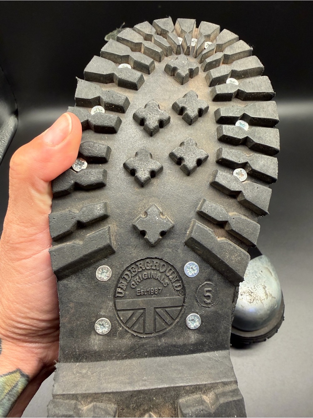 Underground Black Combat Boots with Silver Steel Toe - Picture 6 of 6